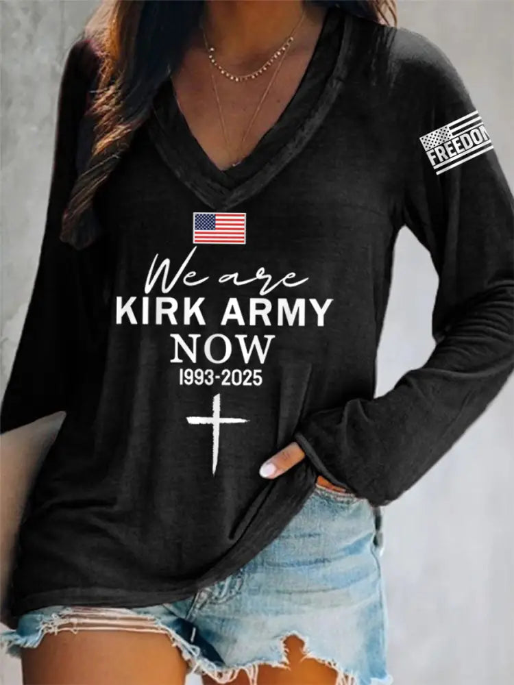 Women’s We Are All Kirk Army Now! R.I.P Charlie Kirk V-Neck Long-Sleeve T-Shirt Black / S