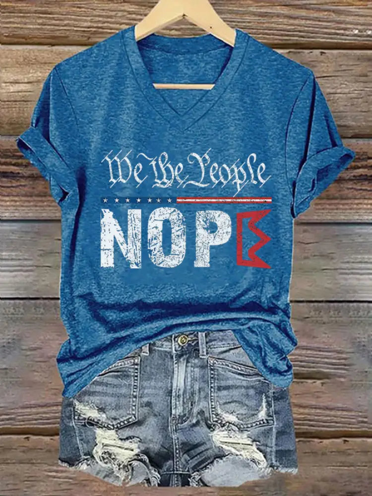 Women’s We The People NOPE Printed V-neck T-shirt Blue / S
