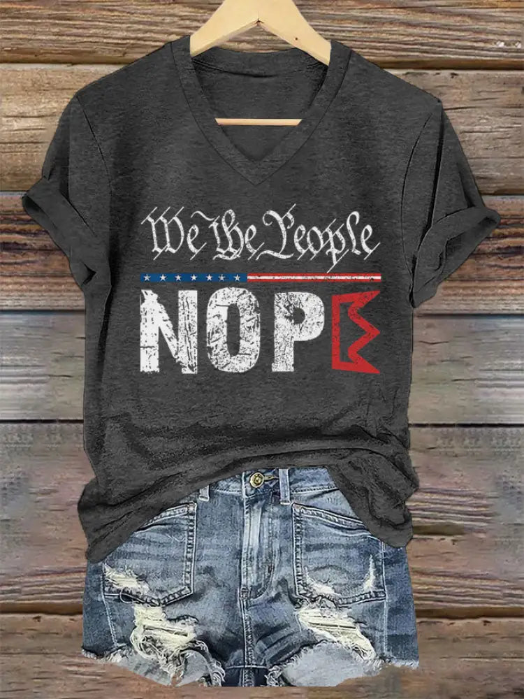 Women’s We The People NOPE Printed V-neck T-shirt Dark Gray / S