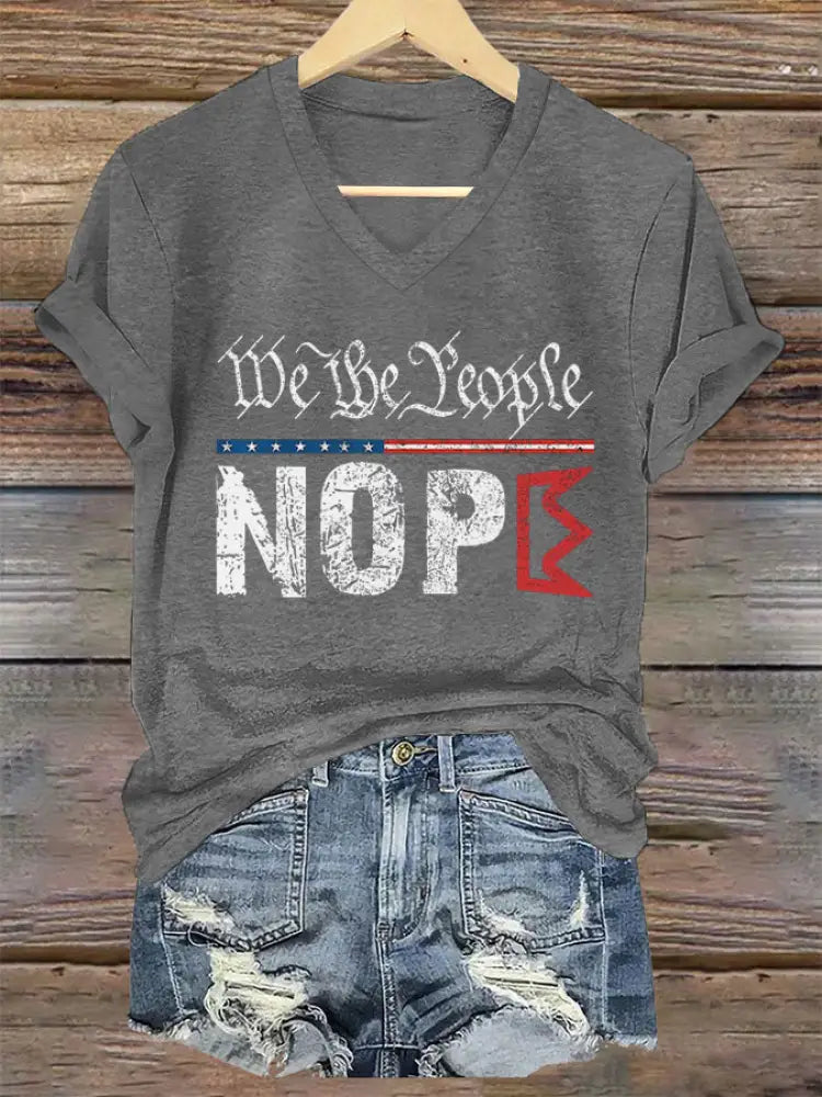 Women’s We The People NOPE Printed V-neck T-shirt Light Gray / S
