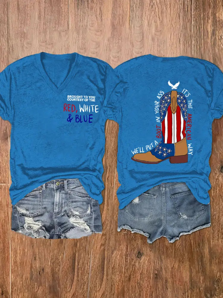 Women’s We’ll Put A Boot In Your Ass Short Sleeve T-Shirt Blue / S