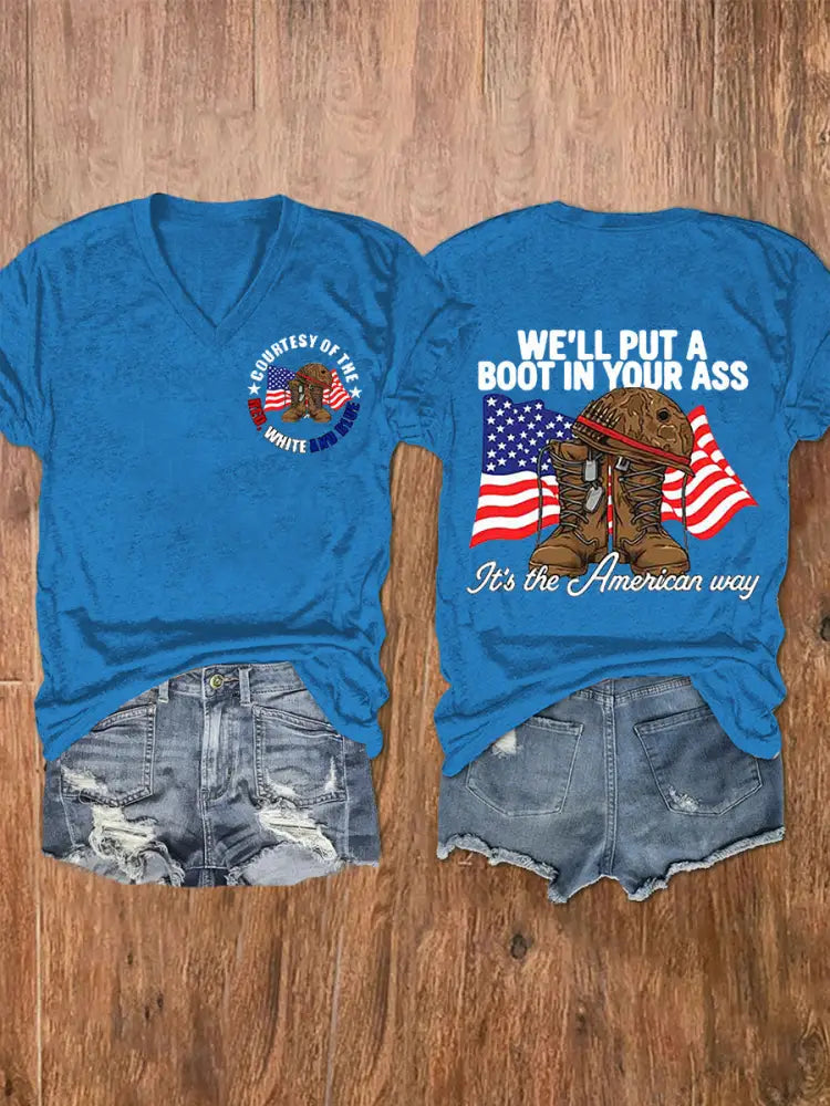 Women’s We’ll Put A Boot In Your Ass Short Sleeve T-Shirt Blue / S