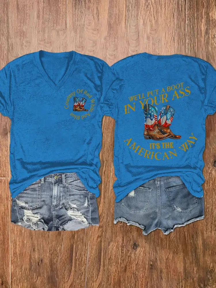 Women’s We’ll Put A Boot In Your Ass Short Sleeve T-Shirt Blue / S