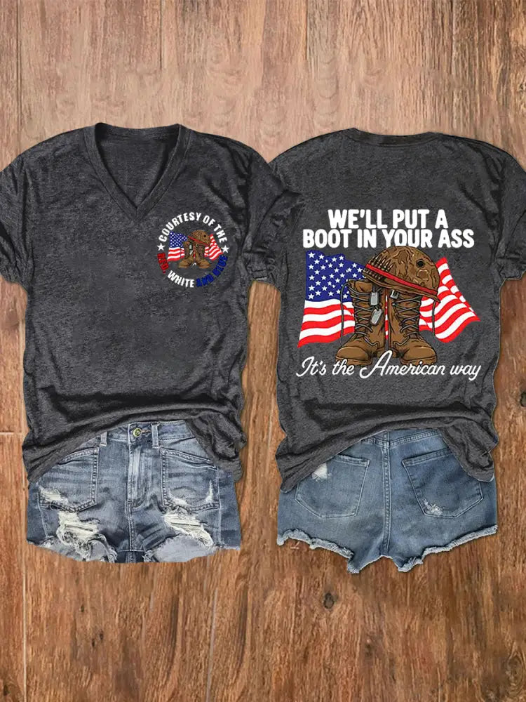 Women’s We’ll Put A Boot In Your Ass Short Sleeve T-Shirt Dark Gray / S