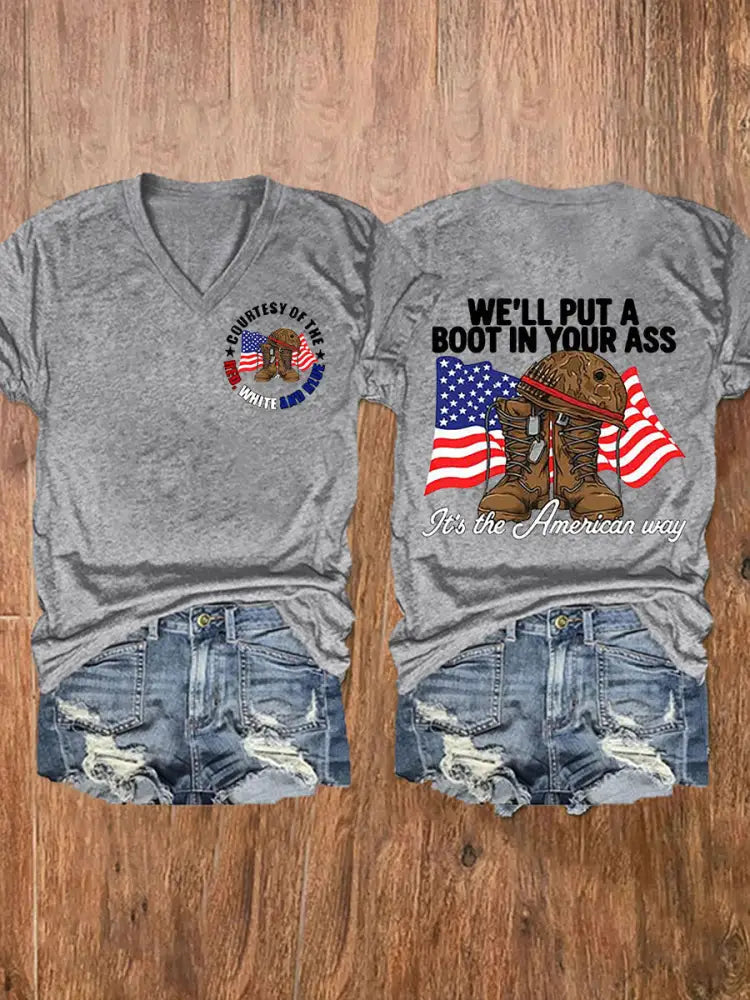 Women’s We’ll Put A Boot In Your Ass Short Sleeve T-Shirt Light Gray / S