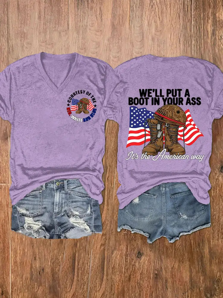 Women’s We’ll Put A Boot In Your Ass Short Sleeve T-Shirt Light Purple / S