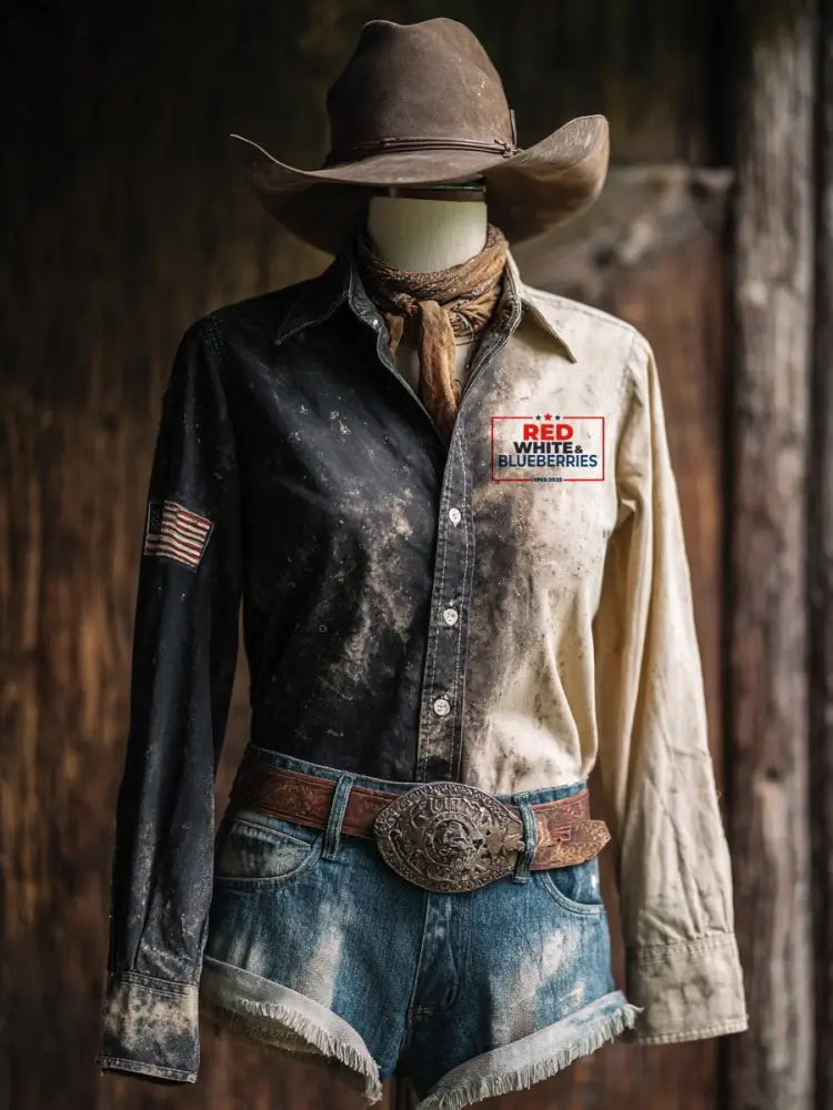 Women’s western style red white & blueberries shirts As picture / S
