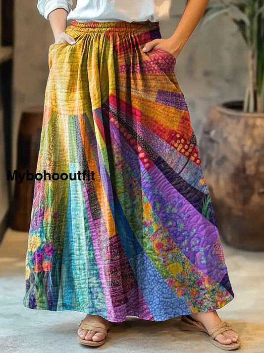 Colorful Sunshine Print Women’s Cotton Skirt Multicolor / S