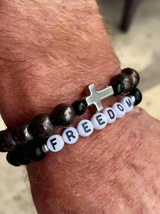 Cross & Freedom Beaded Bracelet As picture / ONE