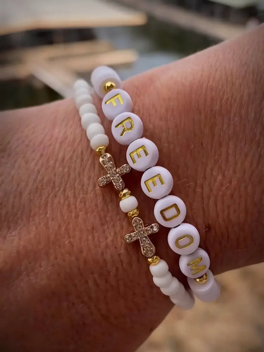 Cross & Freedom Beaded Bracelet As picture / ONE