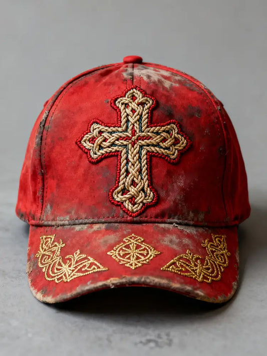 Cross Print Casual Unisex Hat Red / ONE