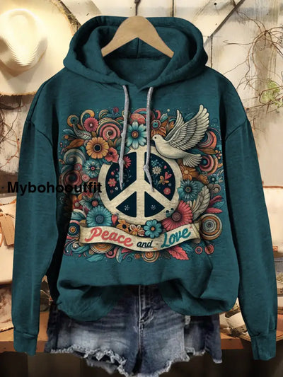 Floral Dove Of Peace Hippie Casual Hoodie Multicolor / S