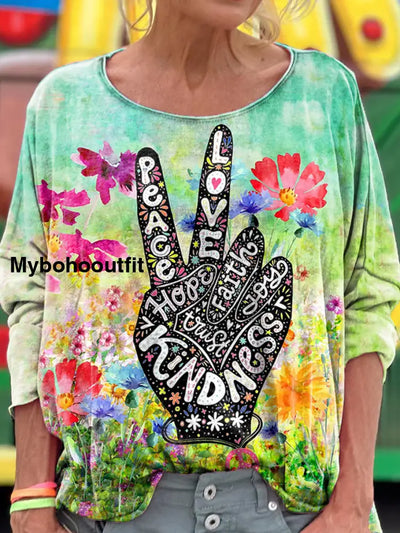 Floral Scissorhands Hippie Graphic Art Print Casual Long Sleeve T-Shirt Multicolor / S