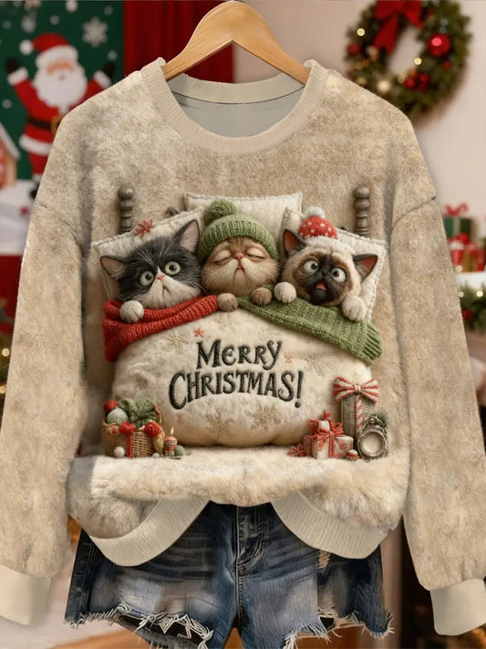 Gorgeous Christmas Animal Pattern Casual Long Sleeved Sweatshirt As picture / S