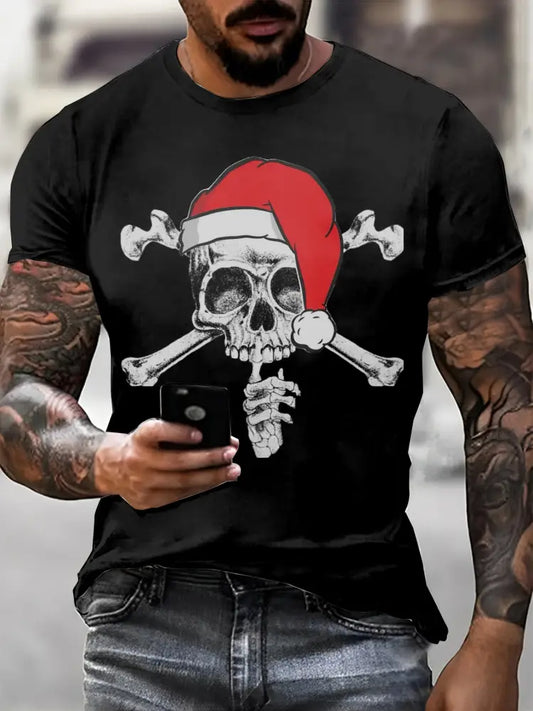 Gothic Christmas Printed Vintage Fashion Loose Short Sleeve T-Shirt Black / S