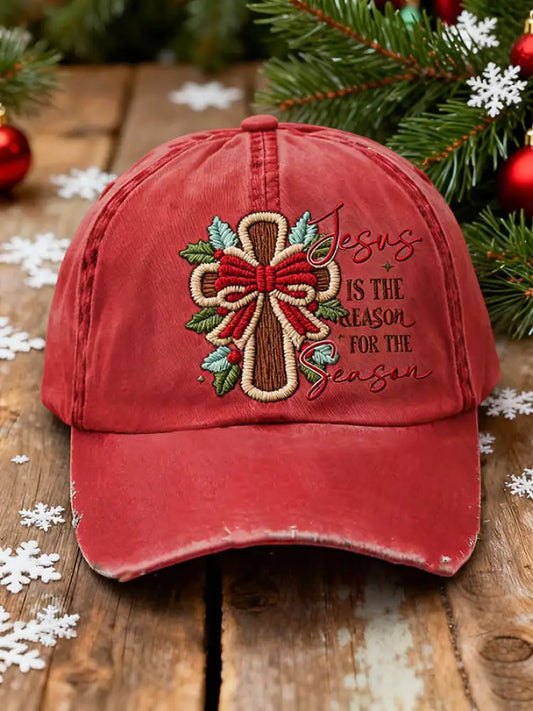 Jesus Is The Reason For The Season Printed Casual Unisex Hat Red / ONE