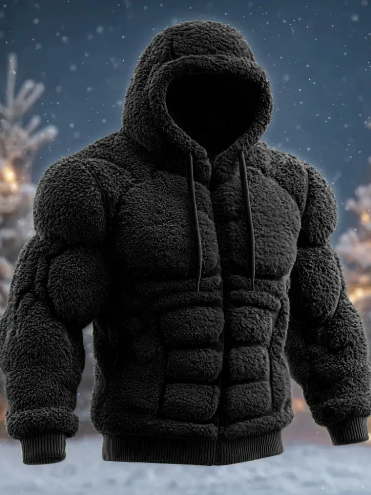 Line Art Flannel Warm Men’s Hooded Sweatshirt Black / S