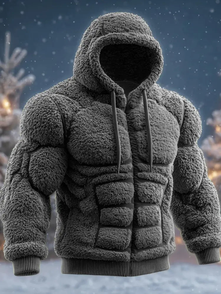 Line Art Flannel Warm Men’s Hooded Sweatshirt Grey / S