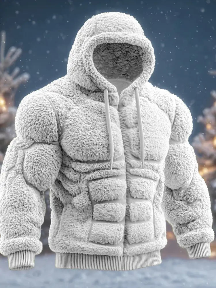 Line Art Flannel Warm Men’s Hooded Sweatshirt White / S