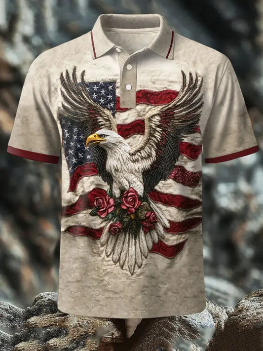 Men’s 4th of July Eagle Flag Patriotic Printed Casual Tops Apricot / S