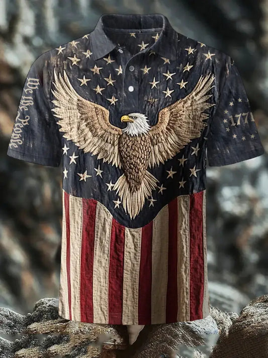 Men’s 4th of July Eagle Flag Patriotic Printed Casual Tops As picture / S