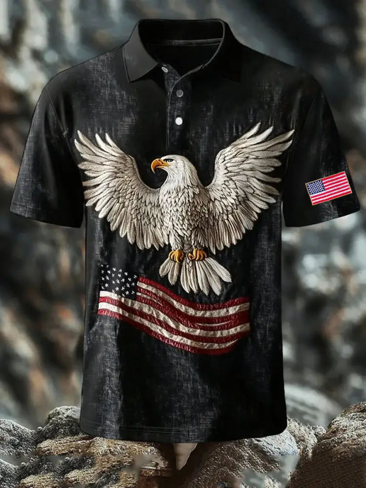 Men’s 4th of July Eagle Flag Patriotic Printed Casual Tops Black / S