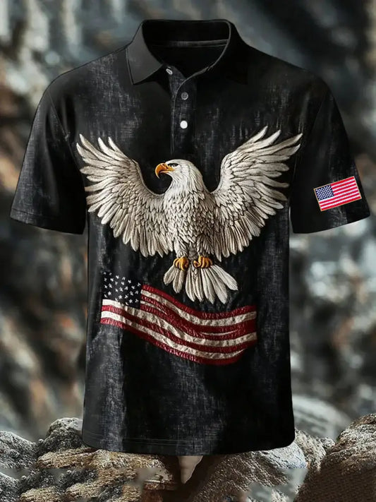 Men’s 4th of July Eagle Flag Patriotic Printed Casual Tops Black / S
