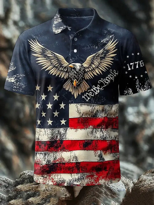Men’s 4th of July Eagle Flag Patriotic Printed Casual Tops Navy Blue / S