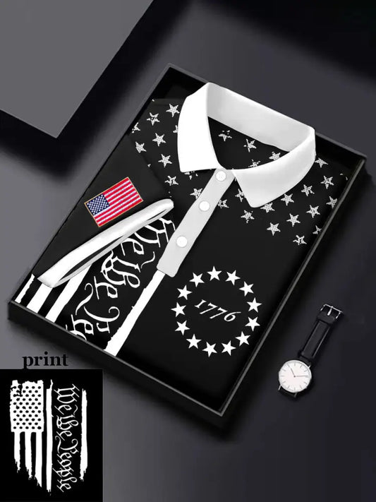 Men’s 4th of July Flag We The People Printed Casual Tops Black / S