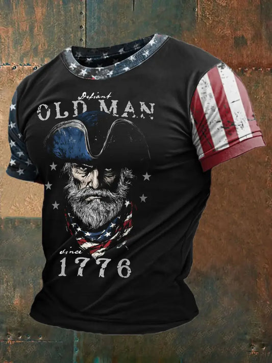 Men’s 4th of July Independence Day Patriotic Flag Printed T-shirt Black / S