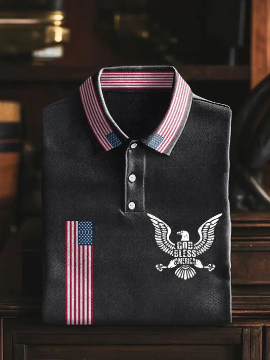 Men’s 4th of July Patriot Falg Printed Casual Tops Black / S