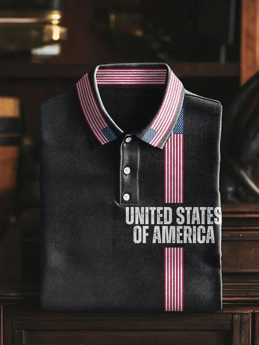 Men’s 4th of July Patriot Falg Printed Casual Tops Black / S