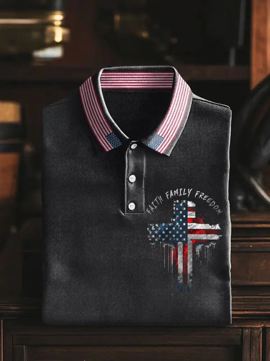 Men’s 4th of July Patriot Falg Printed Casual Tops Black / S