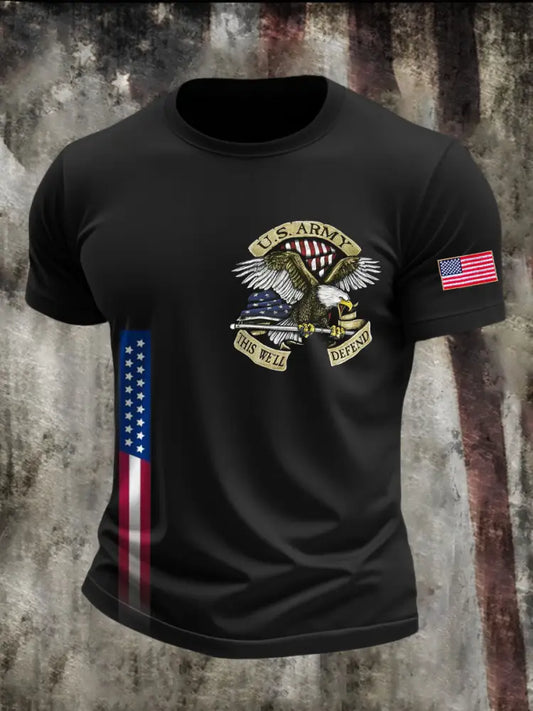 Men’s 4th of July Patriot Falg Printed T-shirt Black / S