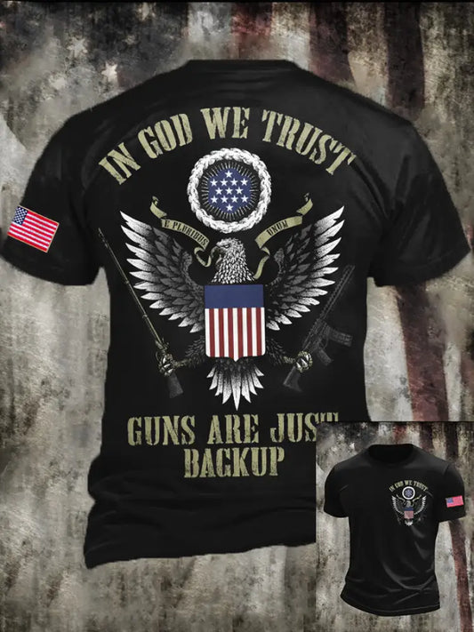 Men’s 4th of July Patriot Falg Printed T-shirt Black / S