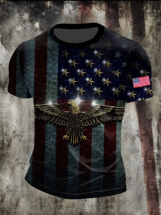 Men’s 4th of July Patriot Falg Printed T-shirt Black / S