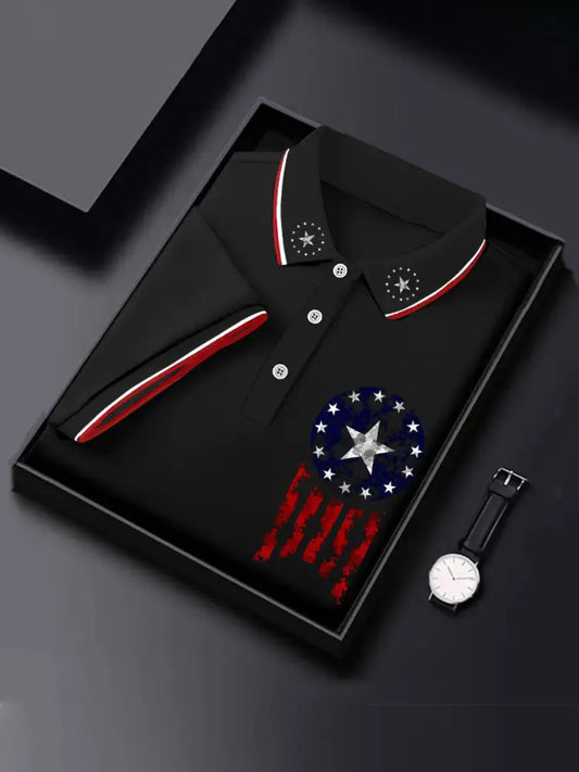 Men’s 4th of July Patriotic Flag Printed Casual Tops Black / S