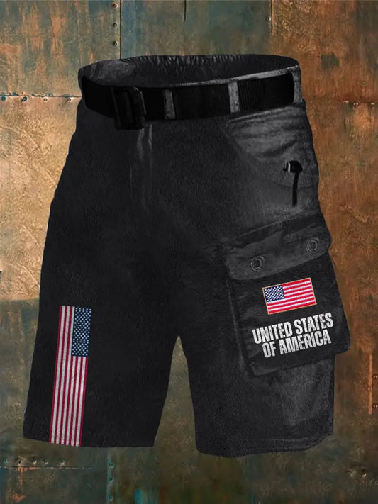Men’s 4th of July Patriotic Flag Printed Shorts Black / S