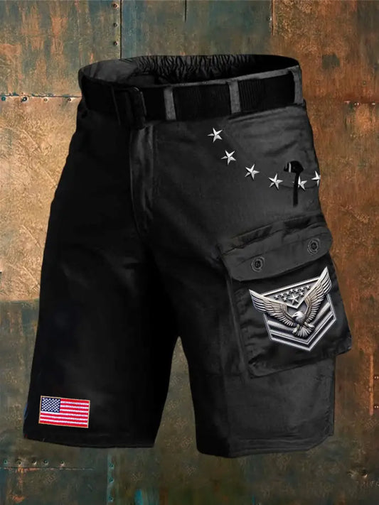 Men’s 4th of July Patriotic Flag Printed Shorts Black / S