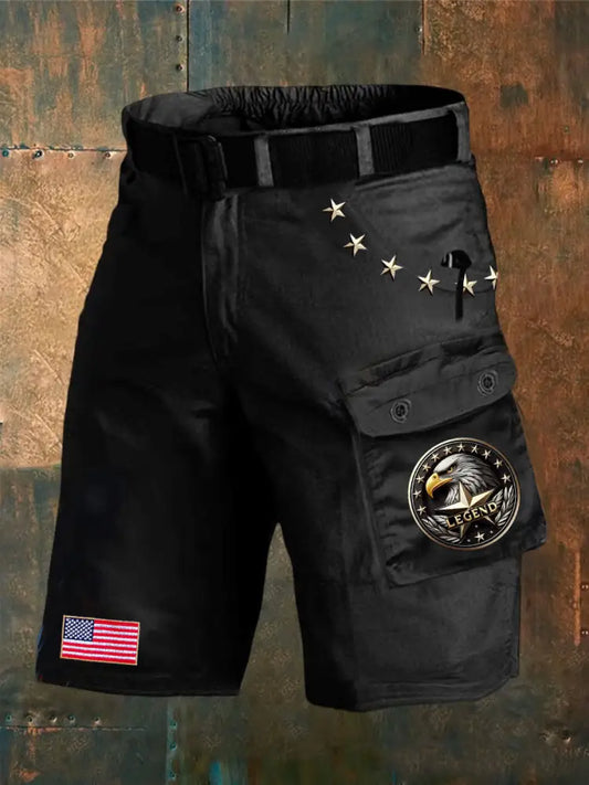 Men’s 4th of July Patriotic Flag Printed Shorts Black / S