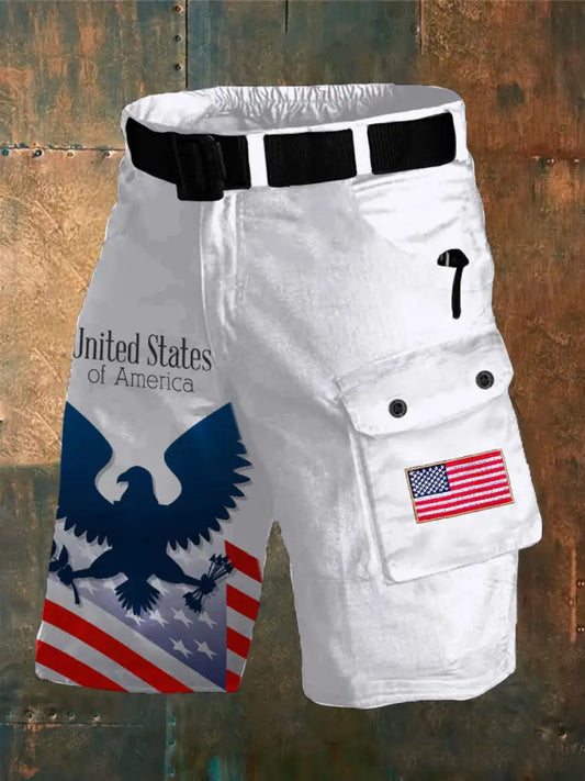 Men’s 4th of July Patriotic Flag Printed Shorts White / S
