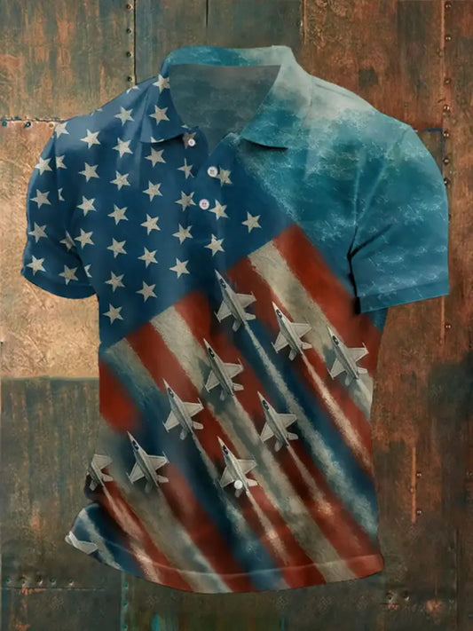 Men’s 4th of July Printed Casual Button-Down Top Blue / S