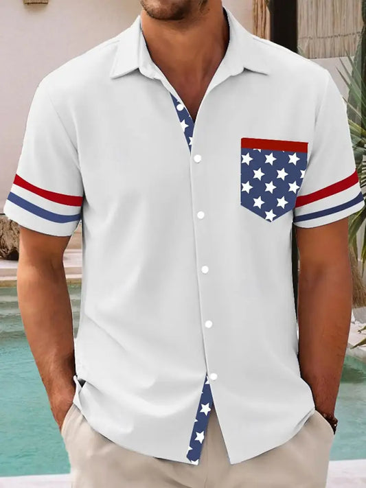 Men’s 4th of July Printed Casual Shirt White / S
