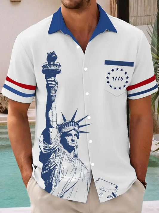 Men’s 4th of July Printed Casual Shirt White / S