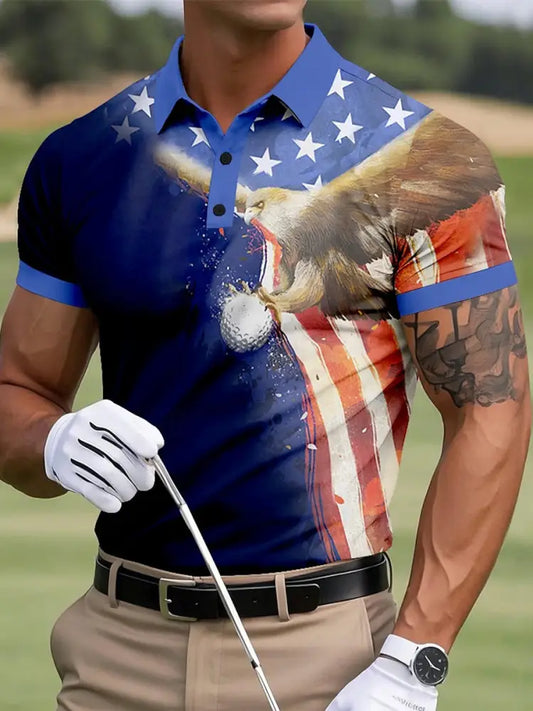 Men’s 4th of July USA Flag Print Golf Shirt As picture / S