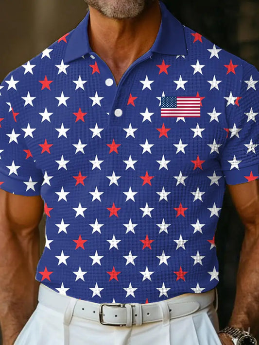 Men’s 4th of July USA Flag Print Golf Shirt As picture / S