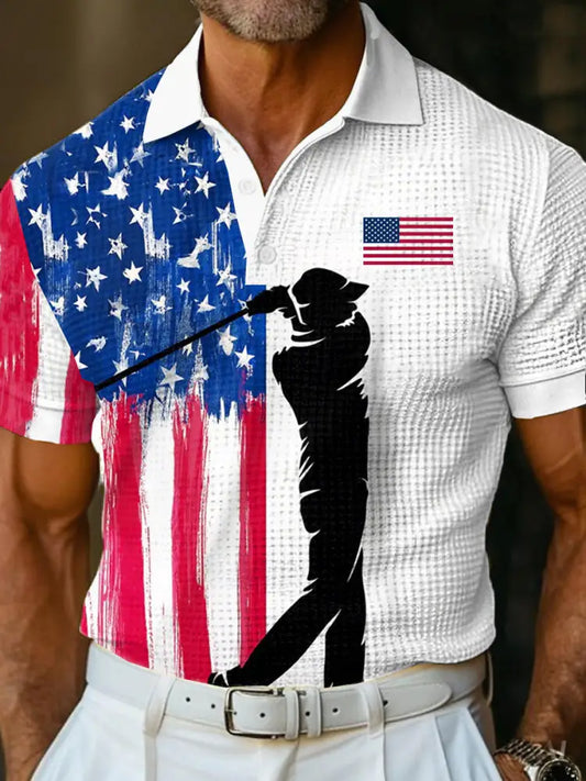 Men’s 4th of July USA Flag Print Golf Shirt As picture / S