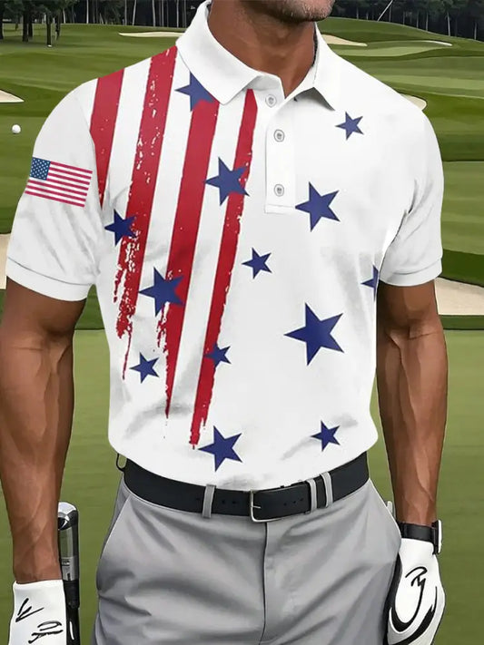 Men’s 4th of July USA Flag Print Golf Shirt As picture / S