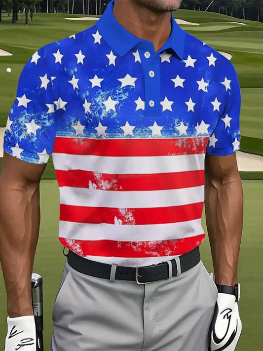 Men’s 4th of July USA Flag Print Golf Shirt As picture / S