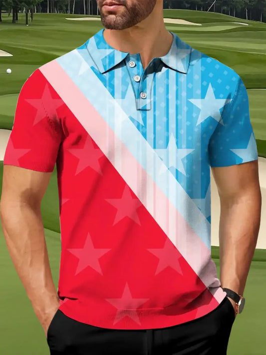 Men’s 4th of July USA Flag Print Golf Shirt As picture / S